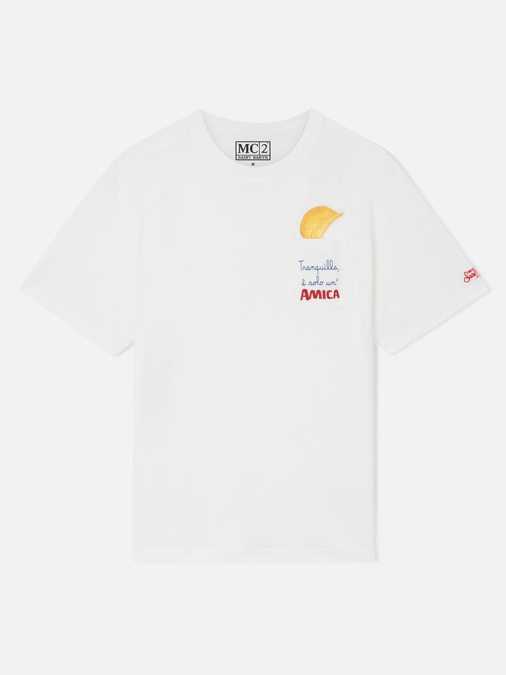 Connor T-Shirt in Weiß mit Amica Chips aufgesetzter Tasche 
