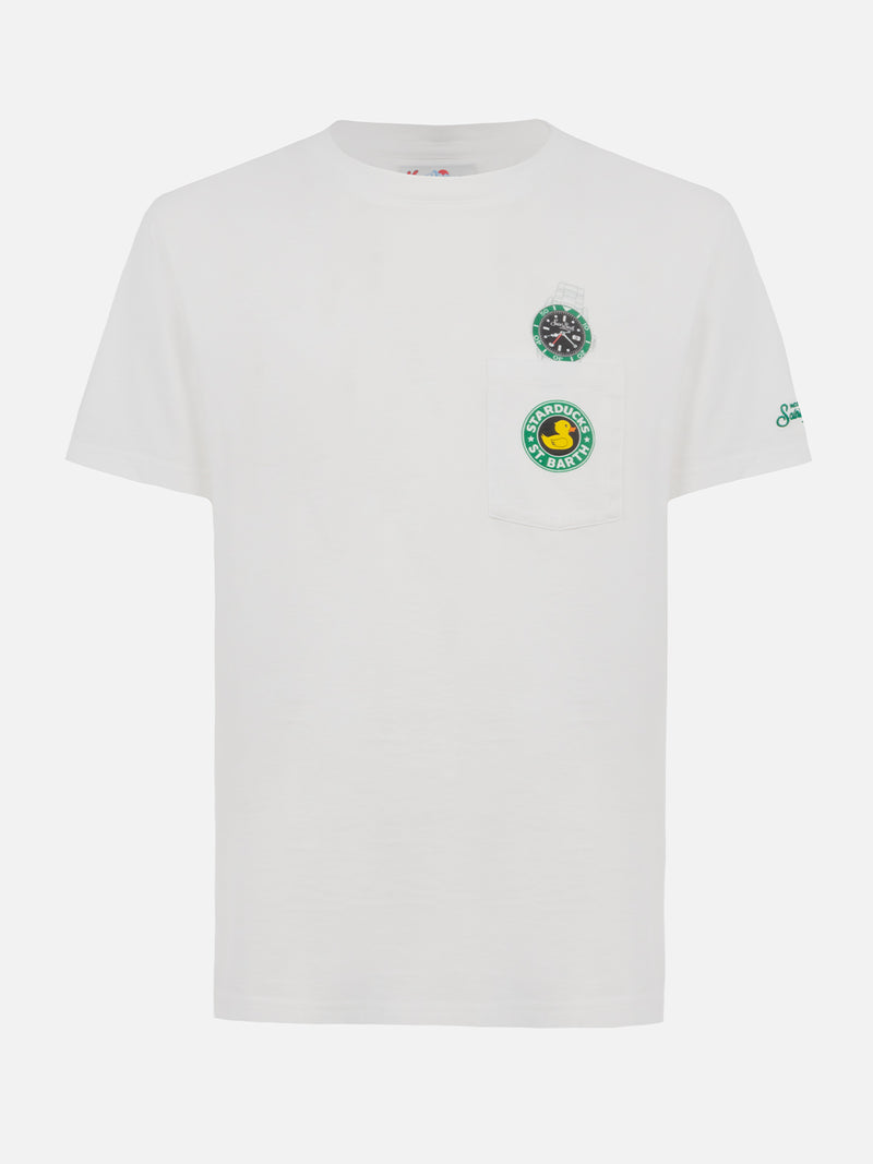 Man white cotton t-shirt Connor with ducky and watch print