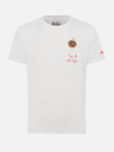 Man white cotton t-shirt Connor with eye of the tiger embroidery