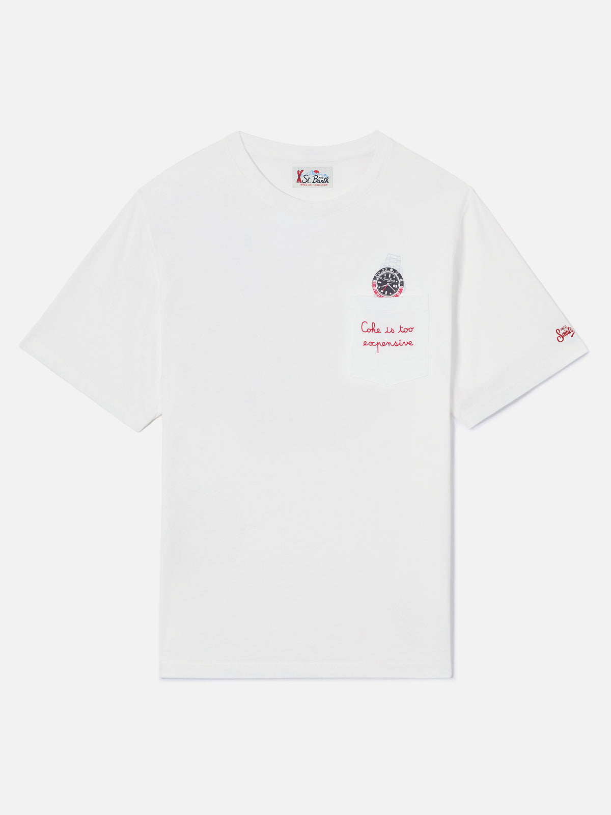 T-shirt Connor bianca in cotone con stampa orologio e ricamo Cara Ho Un Expensive