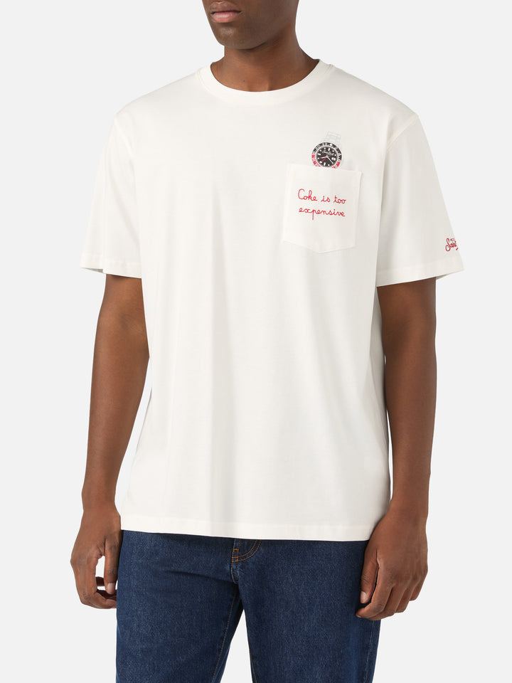 Weißes T-Shirt aus Connor Baumwolle mit Uhren-Print und Cara Ho Un Expensive Stickerei 