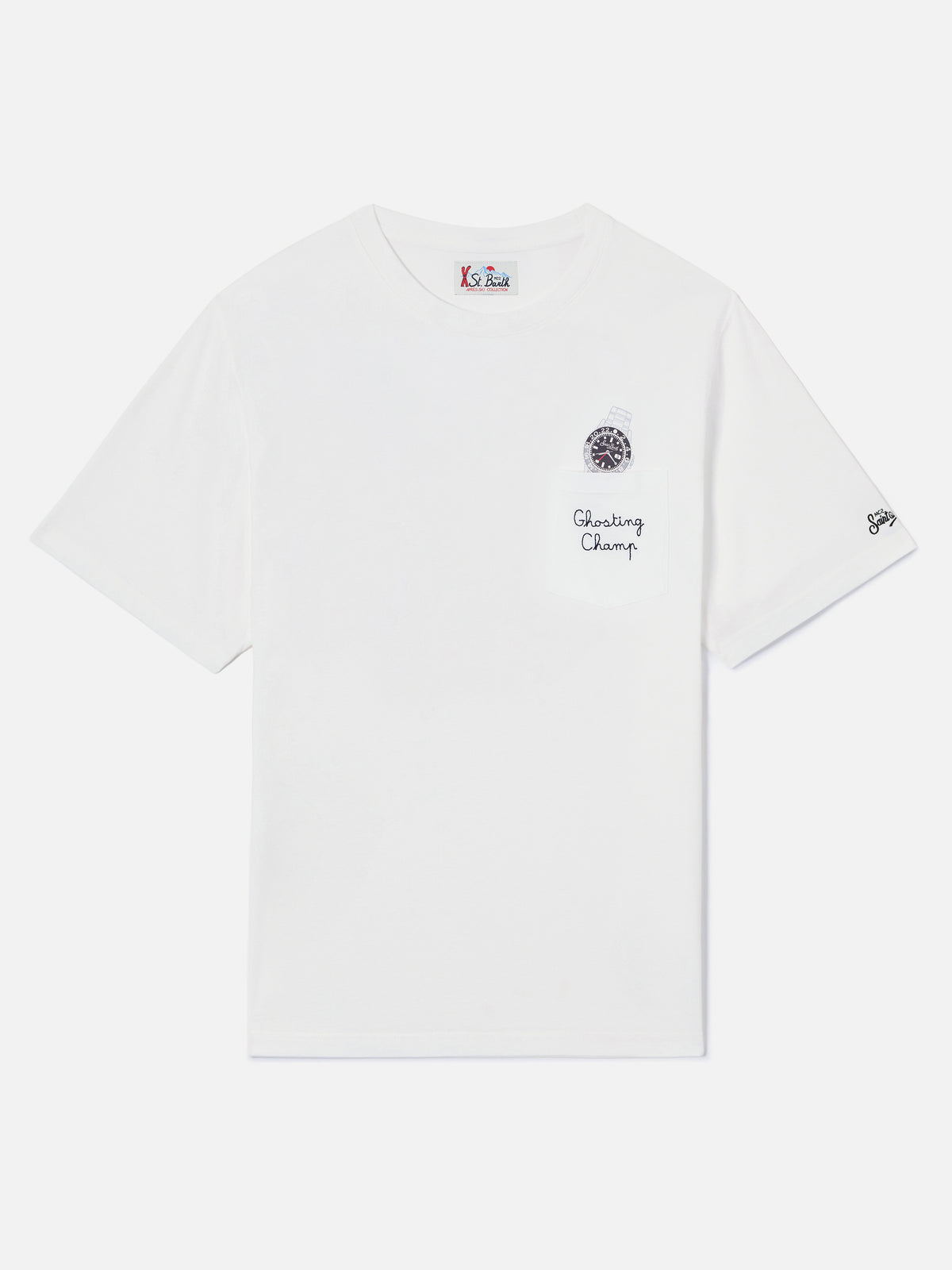 T-shirt Connor bianca in cotone con stampa orologio e ricamo Ghosting Champ