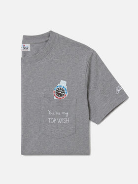 Camiseta con bolsillo Connor en gris con bordado Top Wish 