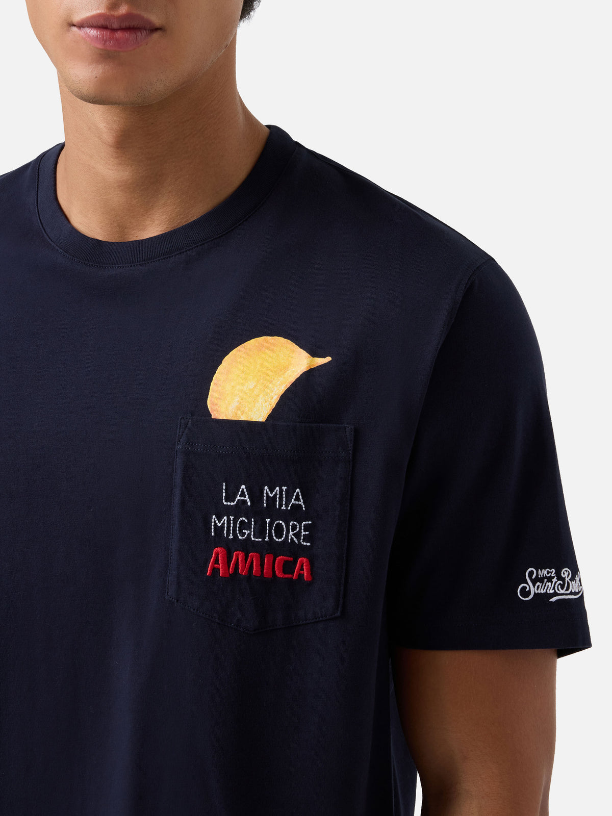 Connor T-Shirt in Navy blue mit aufgesetzter Tasche Amica Chips 