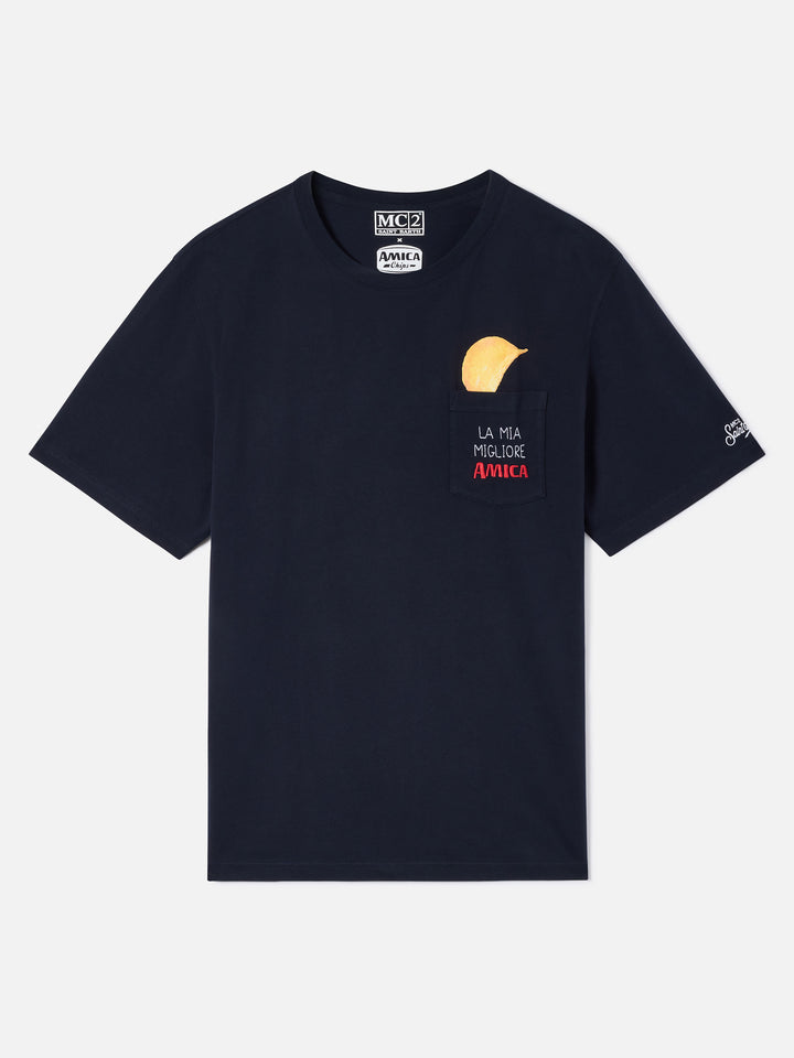 T-shirt Connor en navy blue avec poche plaquée Amica Chips 