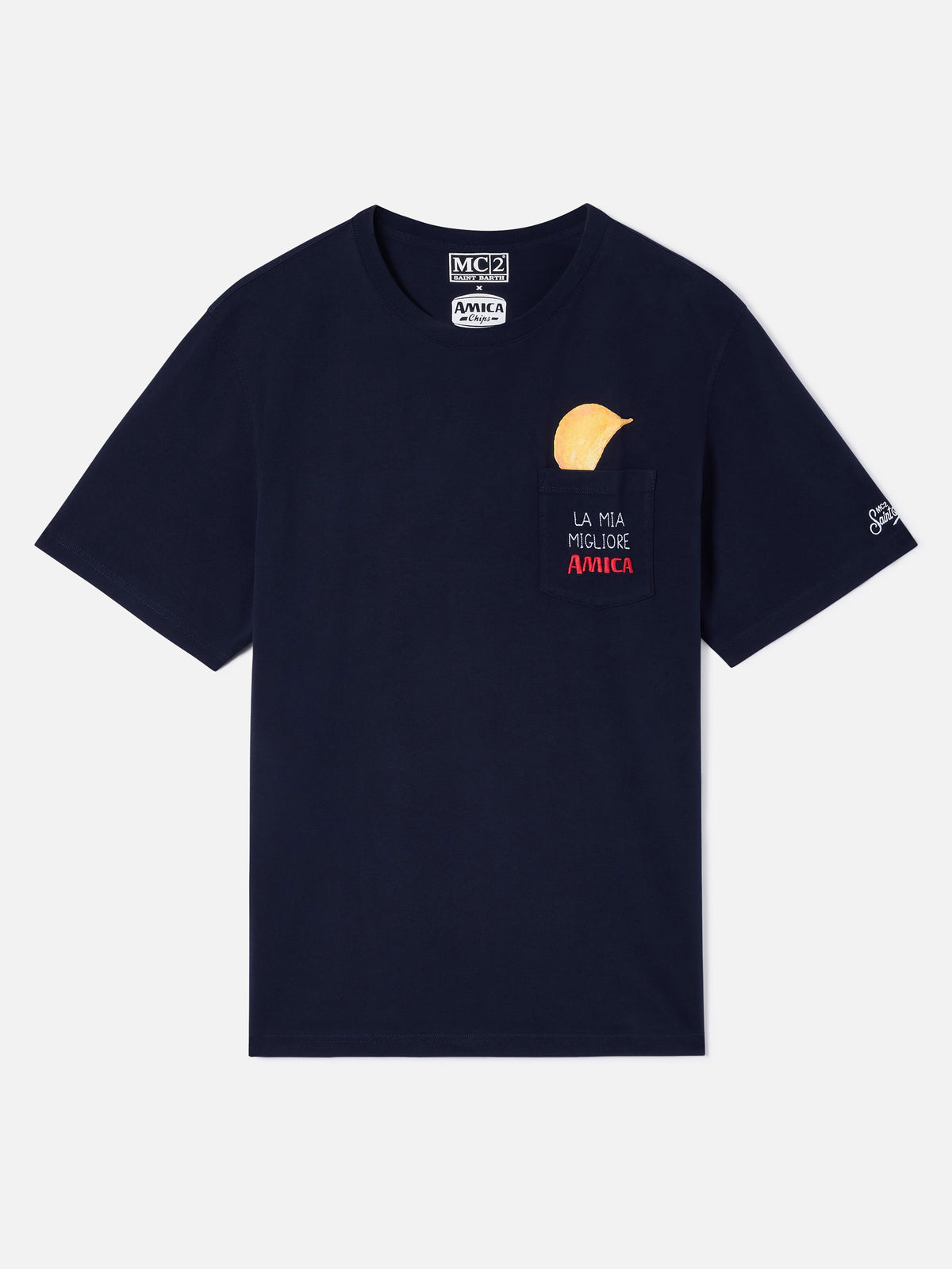 Connor T-Shirt in Navy blue mit aufgesetzter Tasche Amica Chips 