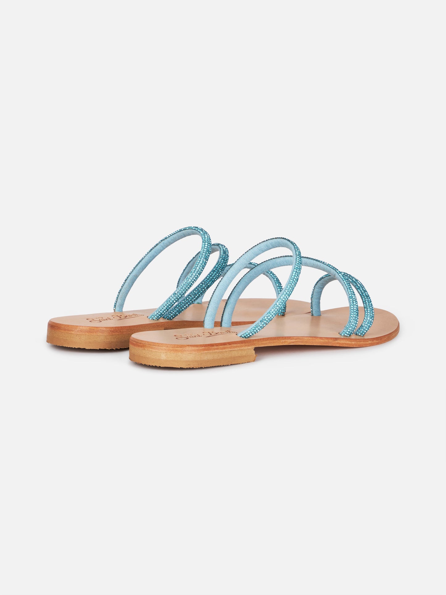 Cora flat sandals with turquoise rhinestones