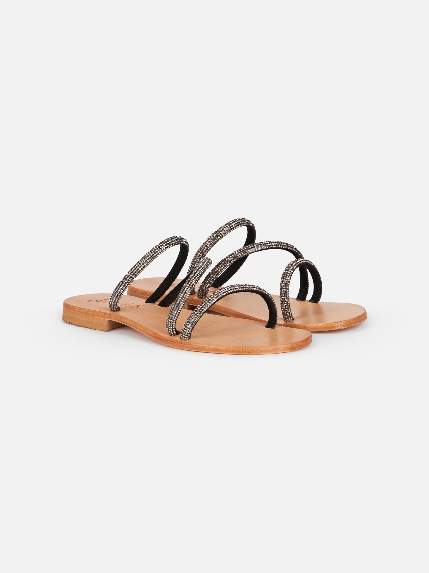 Cora flat sandals with black rhinestones