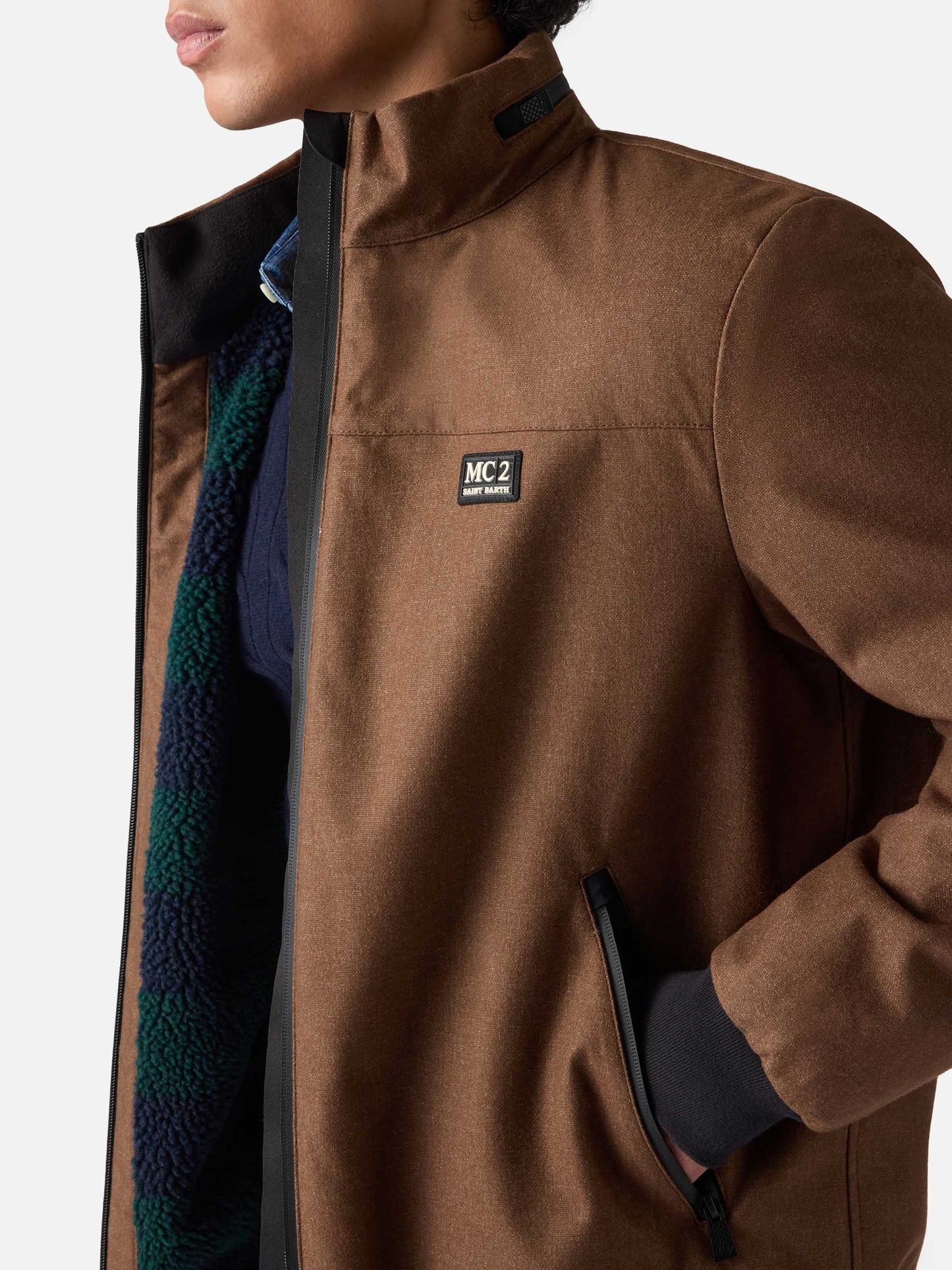 Wooly brown bomber jacket Country with teddy lining