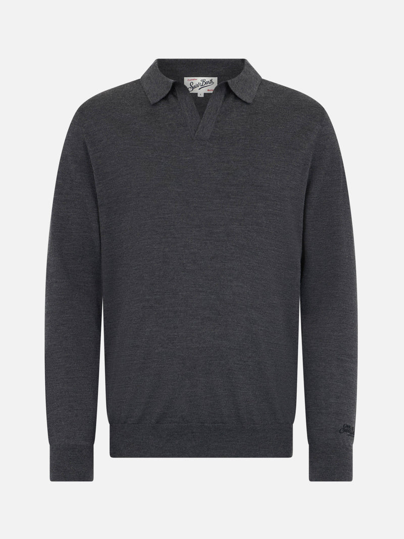 Man charcoal merino polo Covent