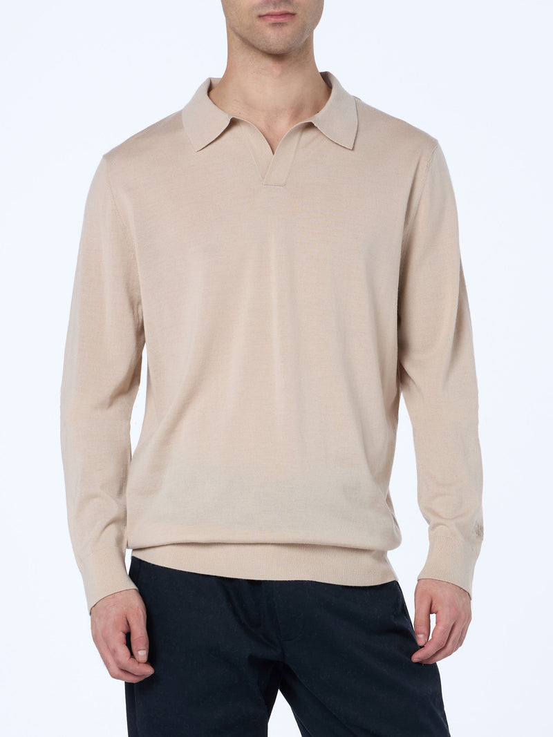 Man beige merino polo Covent