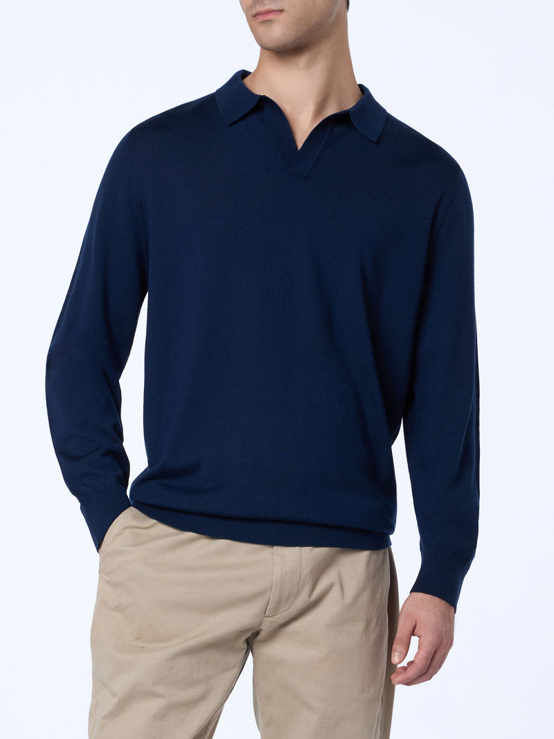 Man navy blue merino wool polo Covent