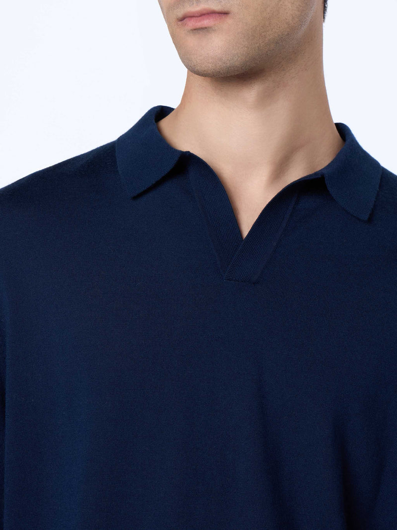 Man navy blue merino wool polo Covent