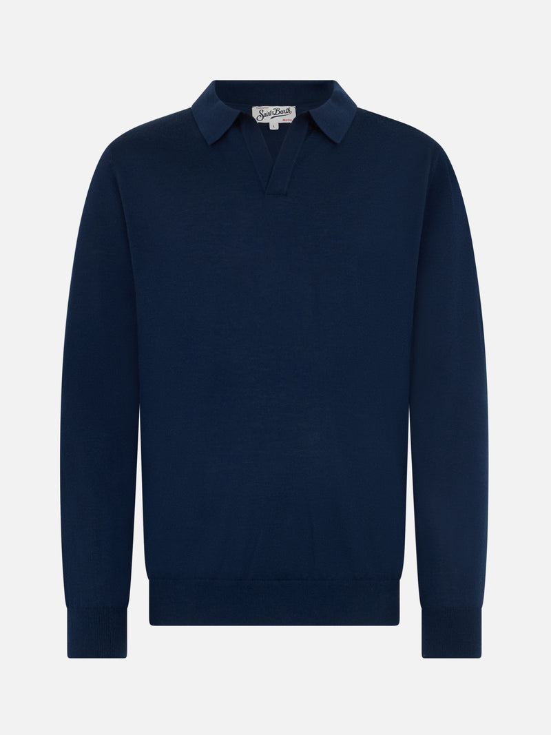 Man navy blue merino wool polo Covent