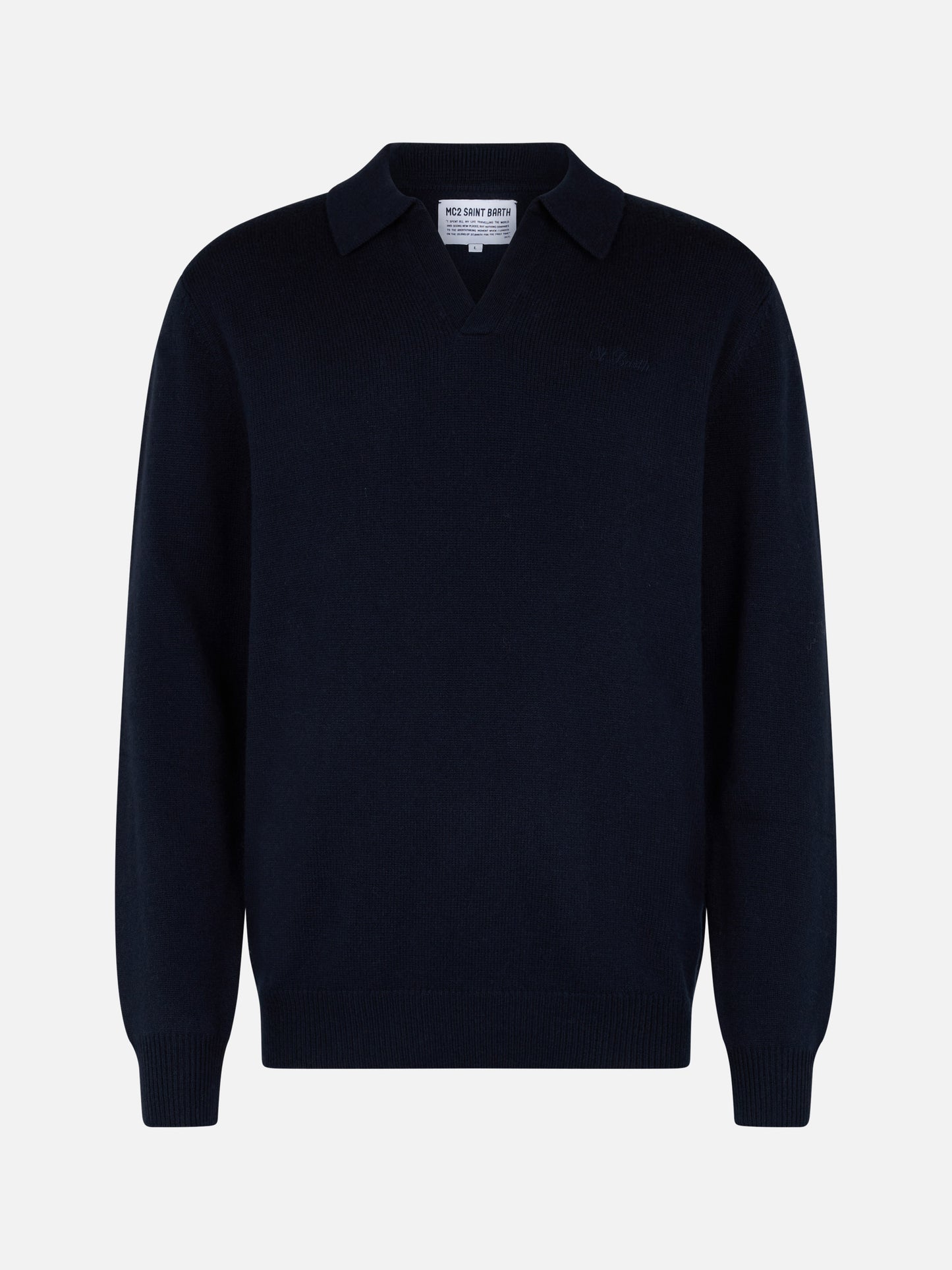 Man navy blue cashmere blend polo collar sweater Covent - MC2 Saint Barth