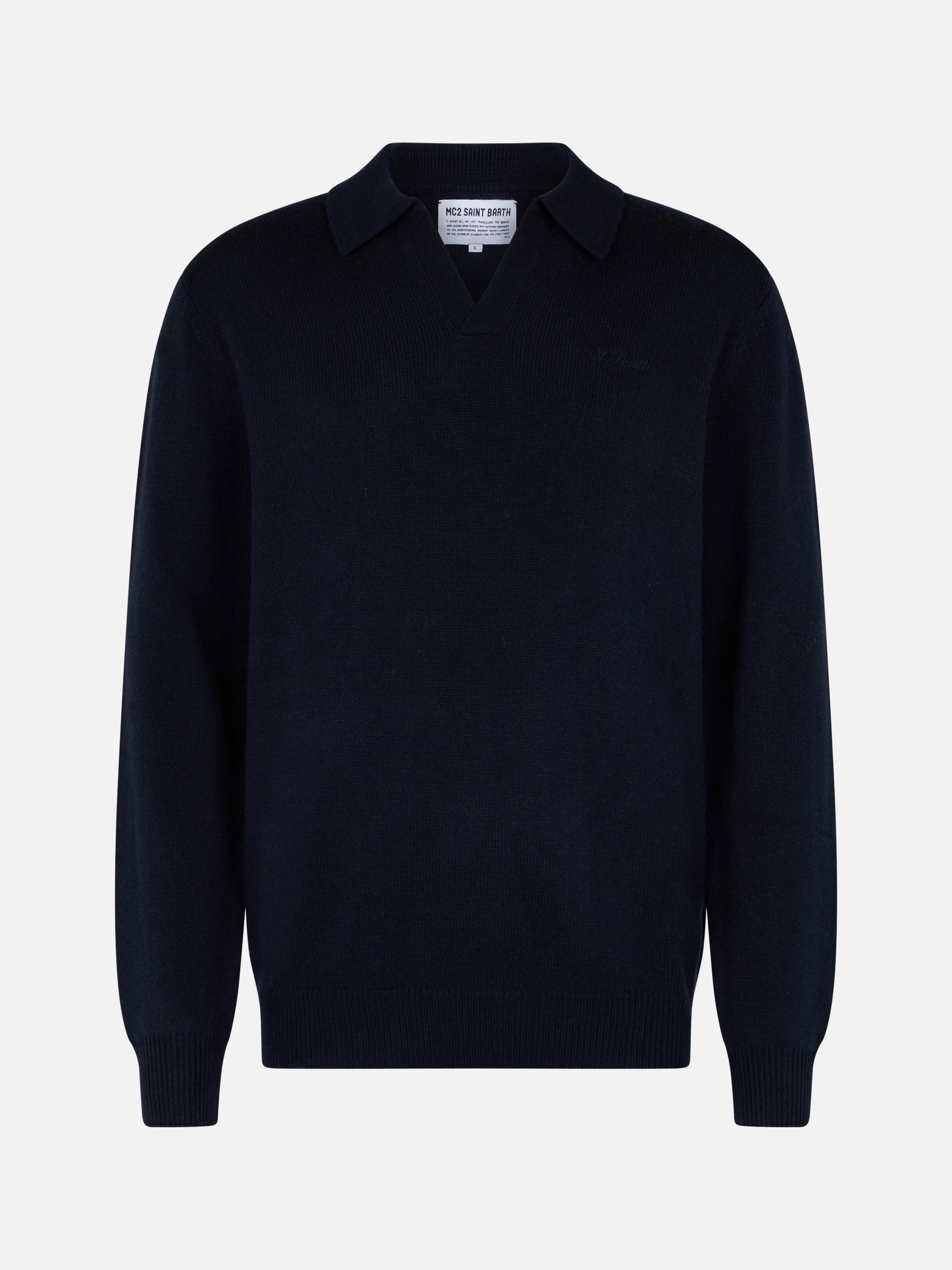 Man navy blue cashmere blend polo collar sweater Covent - MC2 Saint Barth