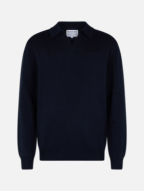 Man navy blue cashmere blend polo collar sweater Covent - MC2 Saint Barth