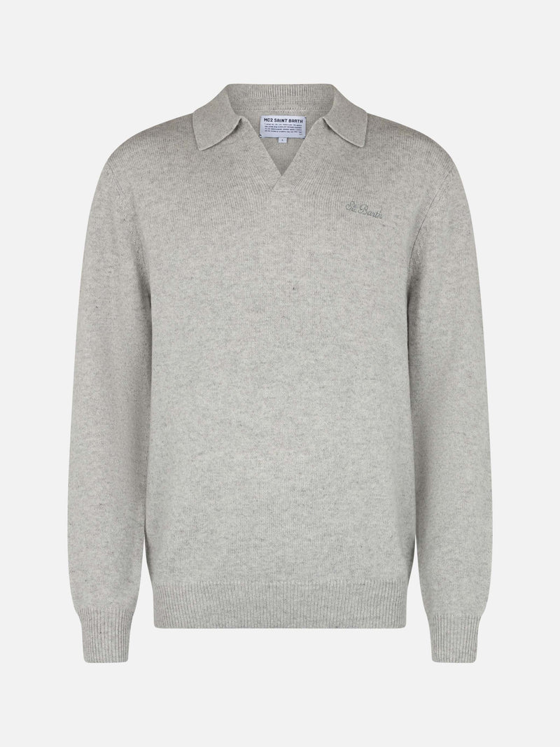 Man mélange grey cashmere blend polo collar sweater Covent