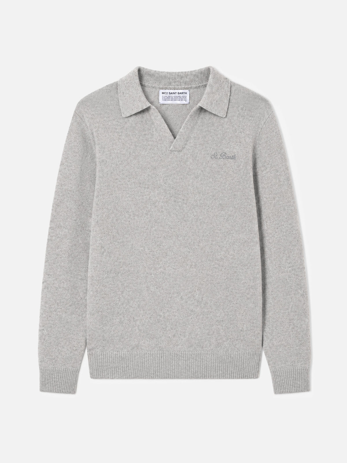 Light grey melange Covent long sleeve knitted polo