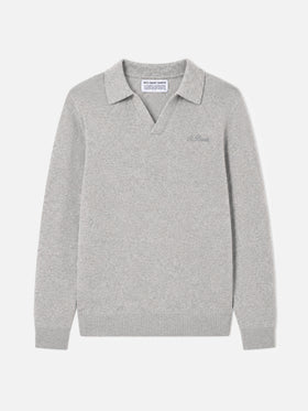 Light grey melange Covent long sleeve knitted polo