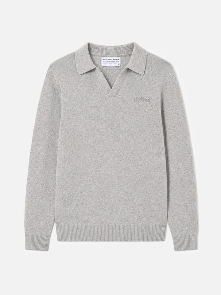 Jersey polo Covent de mezcla de cachemira gris melange 