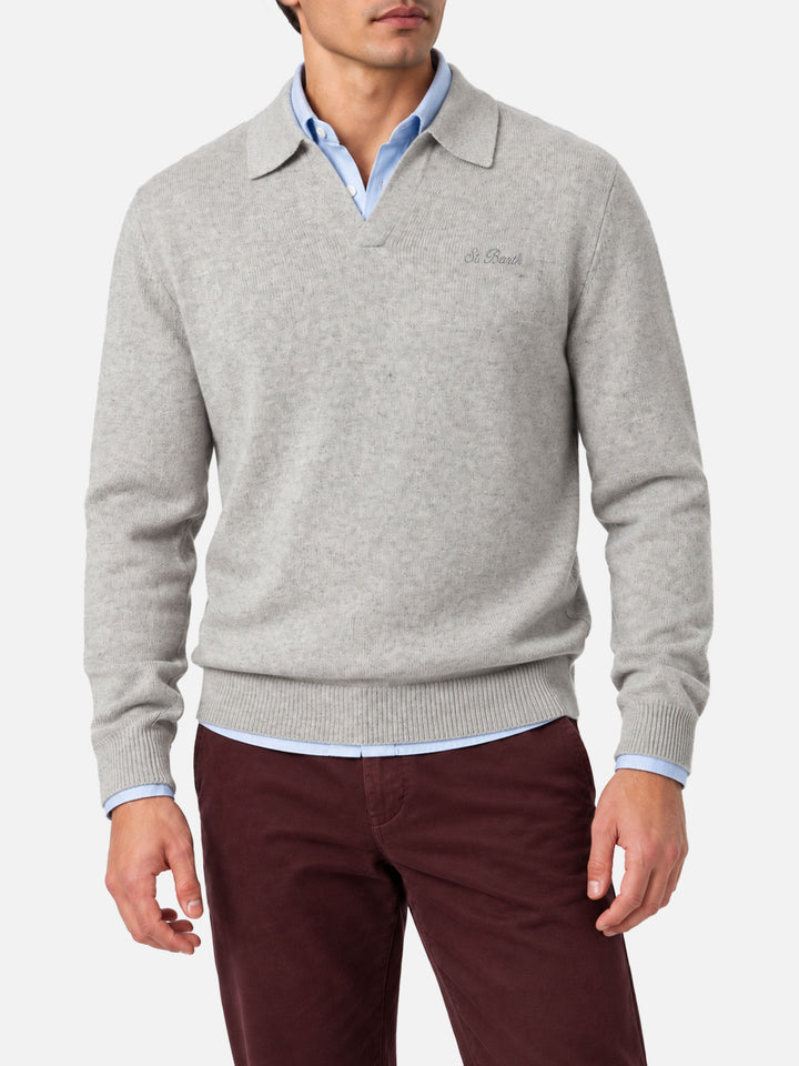Jersey polo Covent de mezcla de cachemira gris melange 