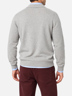 Light grey melange Covent long sleeve knitted polo