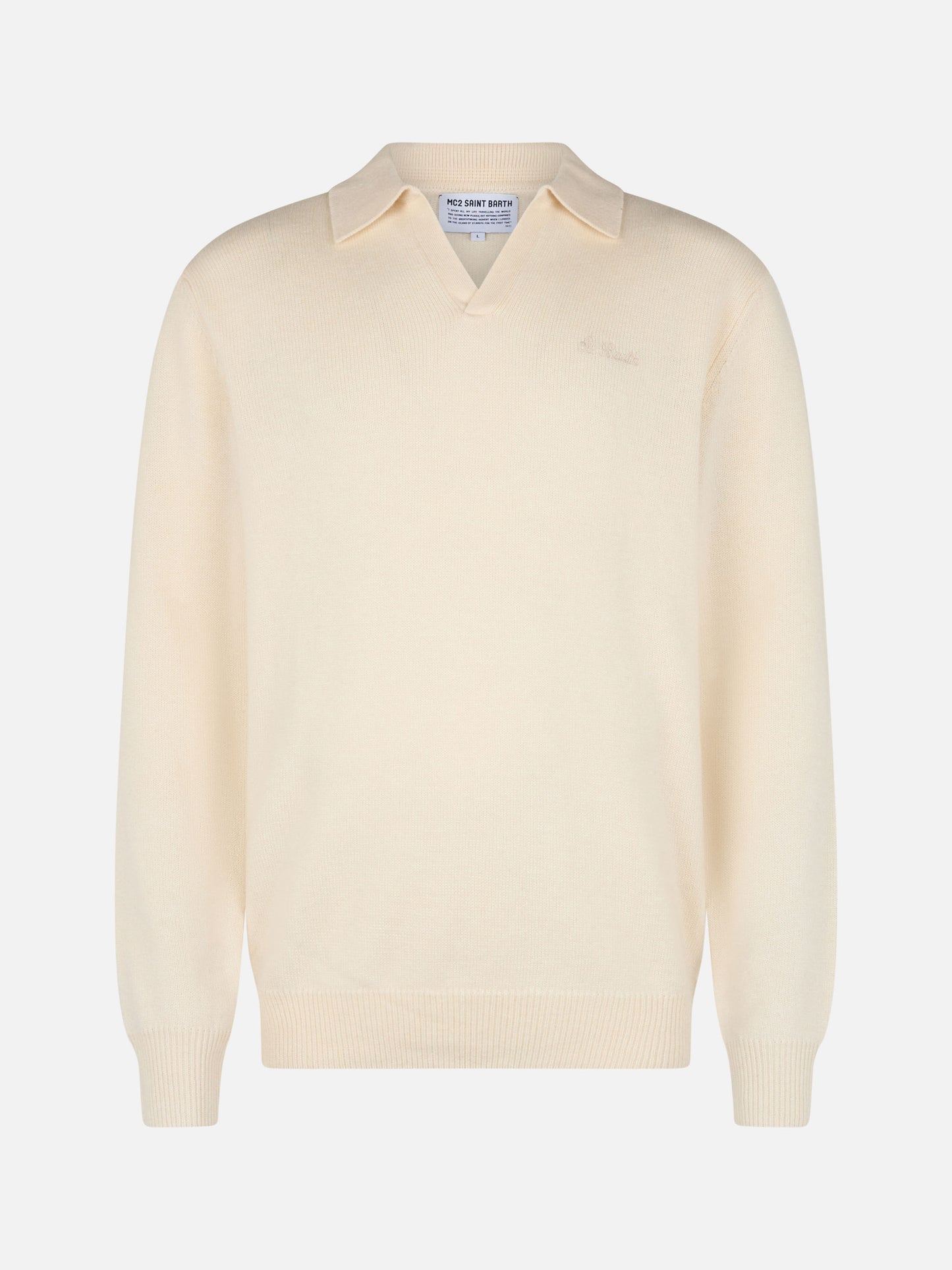 Man white polo collar cashmere blend sweater Covent