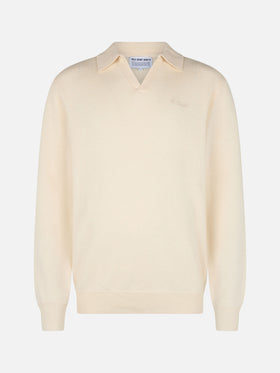 Man white polo collar cashmere blend sweater Covent