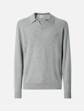 Covent cashmere knit polo in melange grey