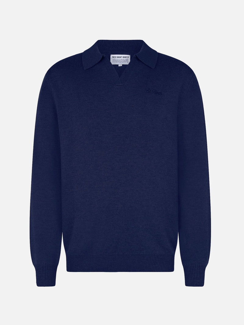 Man navy blue pure cashmere polo sweater Covent