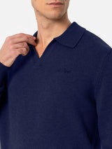 Maglia polo Covent blu navy in puro cashmere