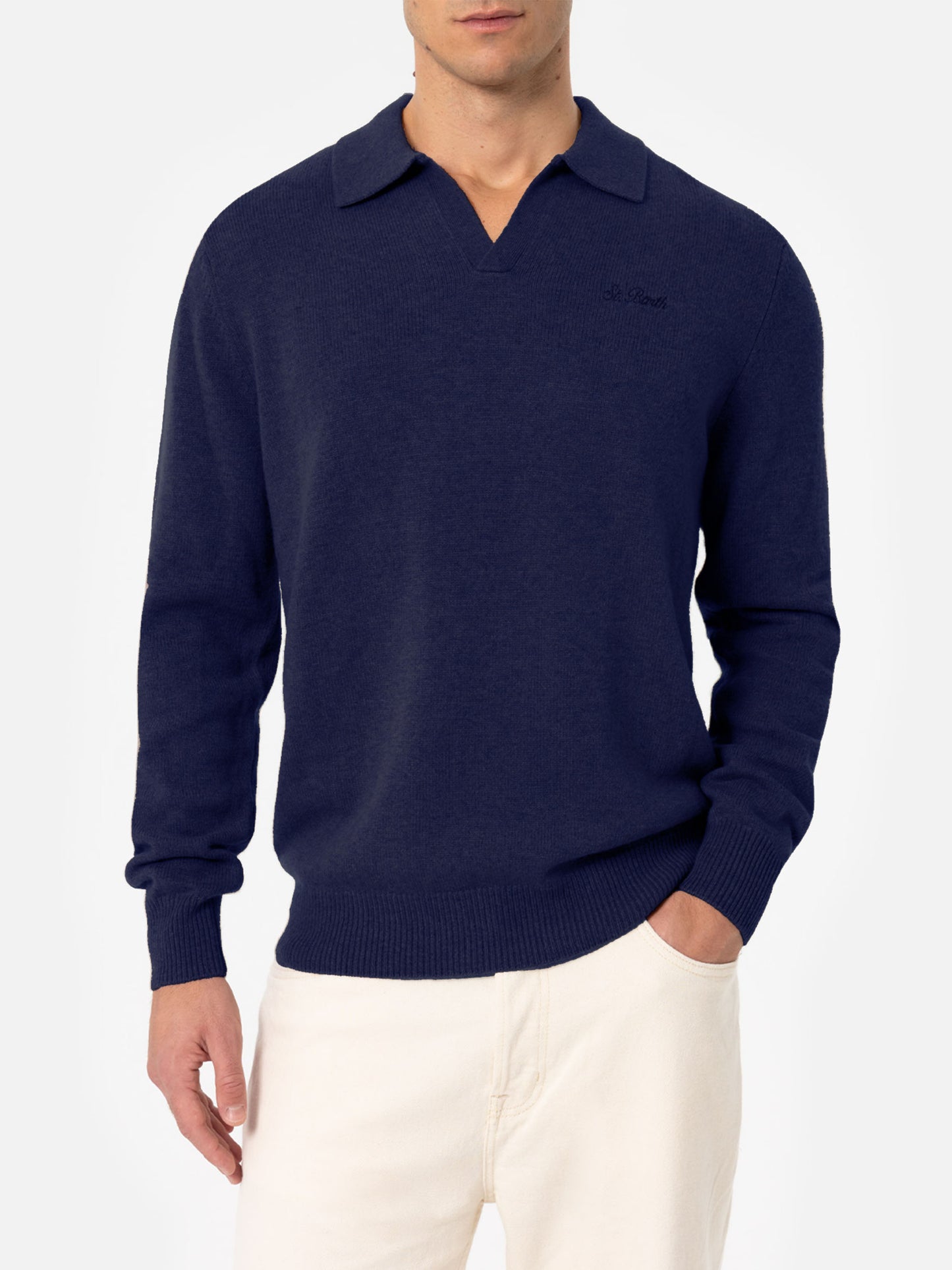 Polo in maglia di cashmere Covent blu notte
