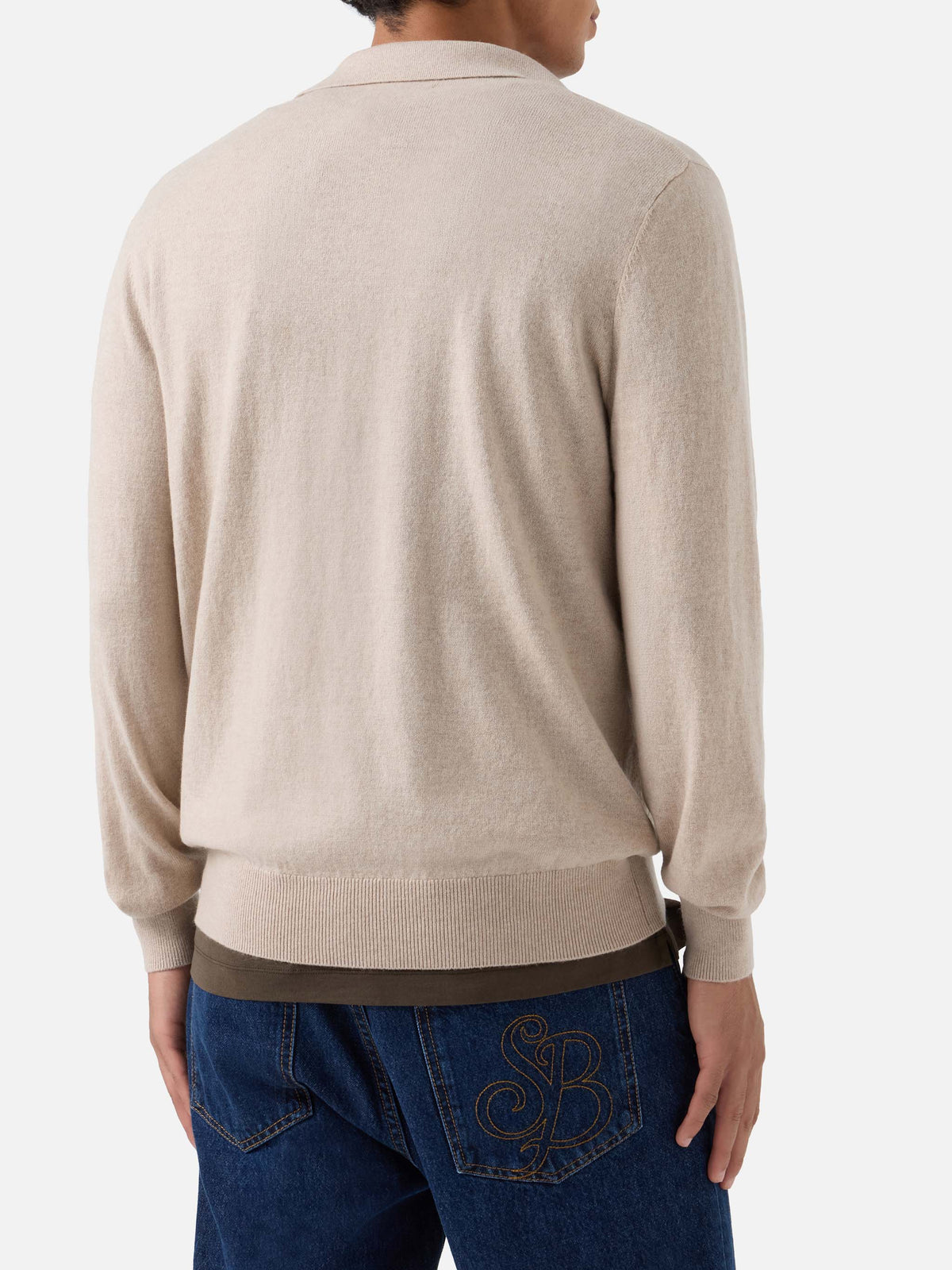 Beige Covent merino wool and cashmere blend polo