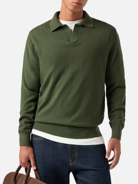 Polo Covent verde militare in misto lana merino e cashmere
