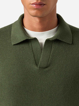 Polo Covent verde militare in misto lana merino e cashmere