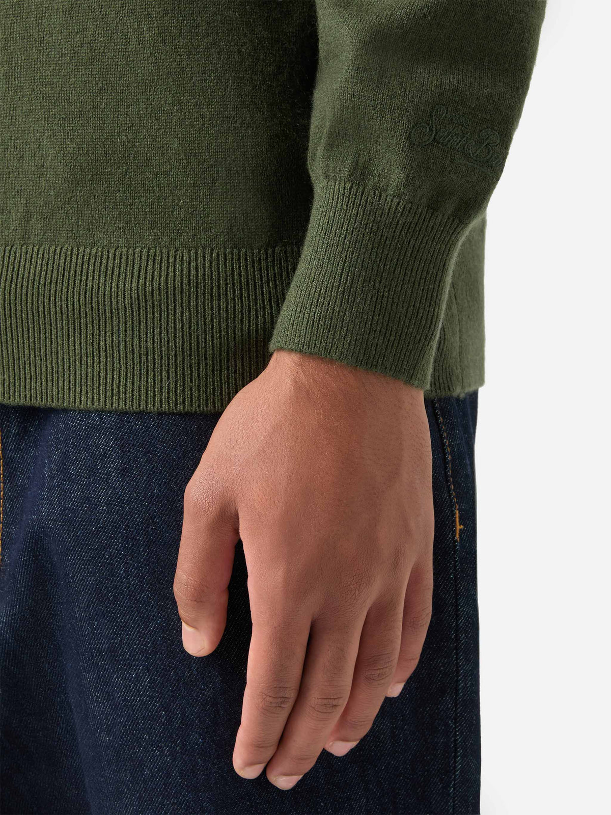 Polo Covent verde militare in misto lana merino e cashmere