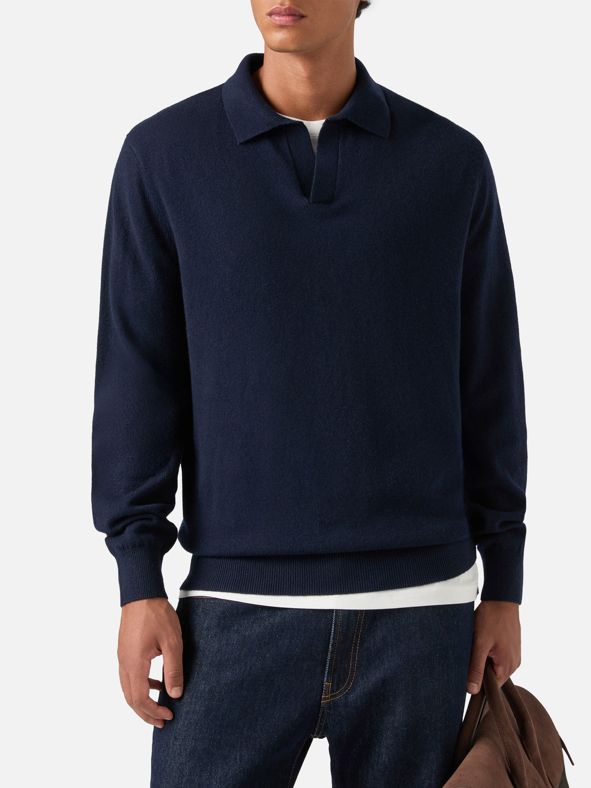 Polo aus Merinowoll- und Kaschmirmischung in Navy blue Covent 