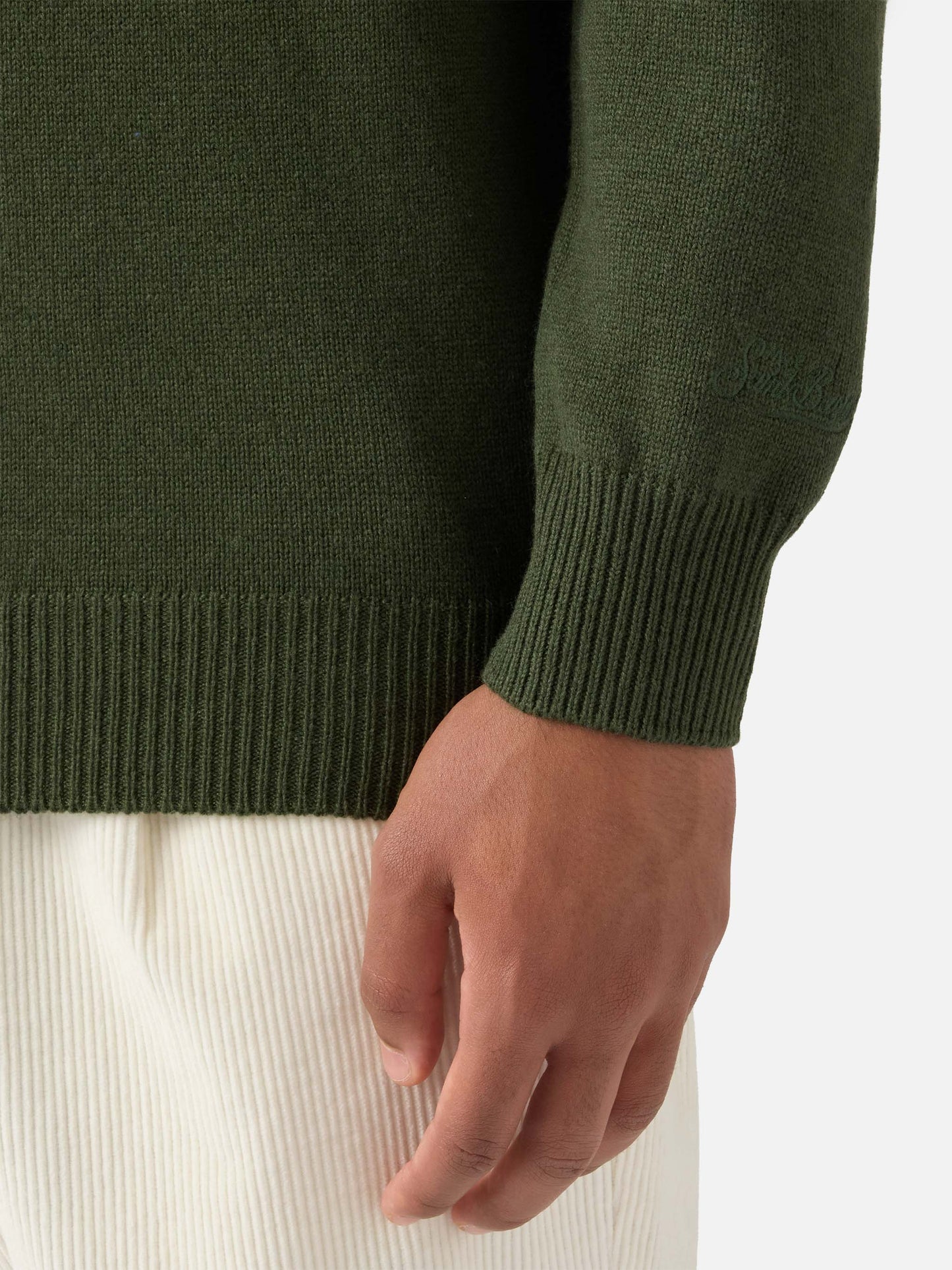 Military green wool knit polo Covent