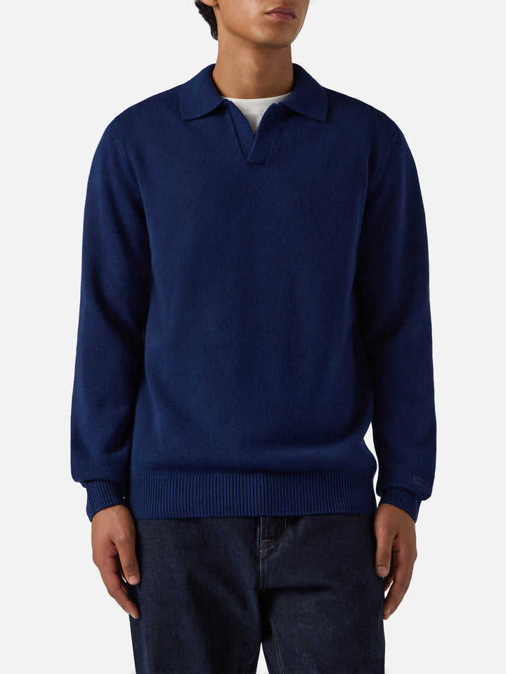 Navy blue wool knit polo Covent