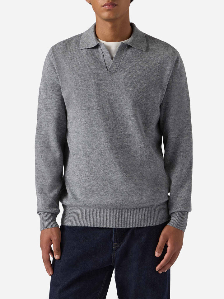 Grey melange wool knit polo Covent