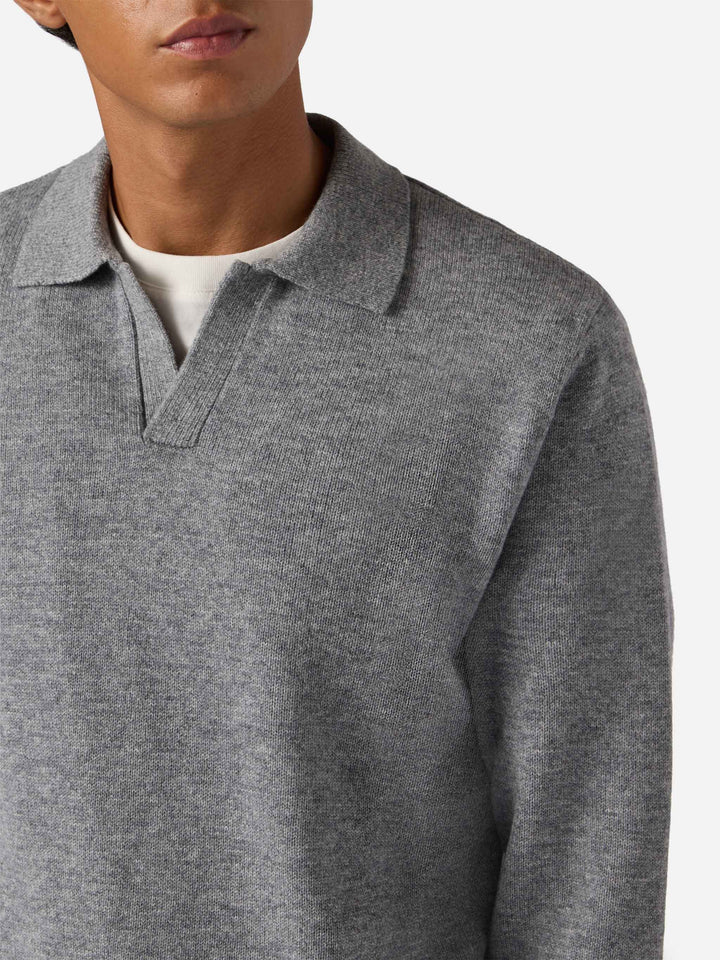 Grey melange wool knit polo Covent