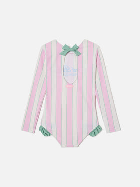 Cressy long-sleeve one-piece swimsuit with Beach Club print