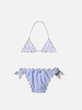Cris seersucker triangle bikini with striped print
