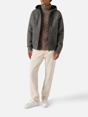 Carrell Wolljacke im Fischgrätmuster mit Reißverschluss und Kapuze