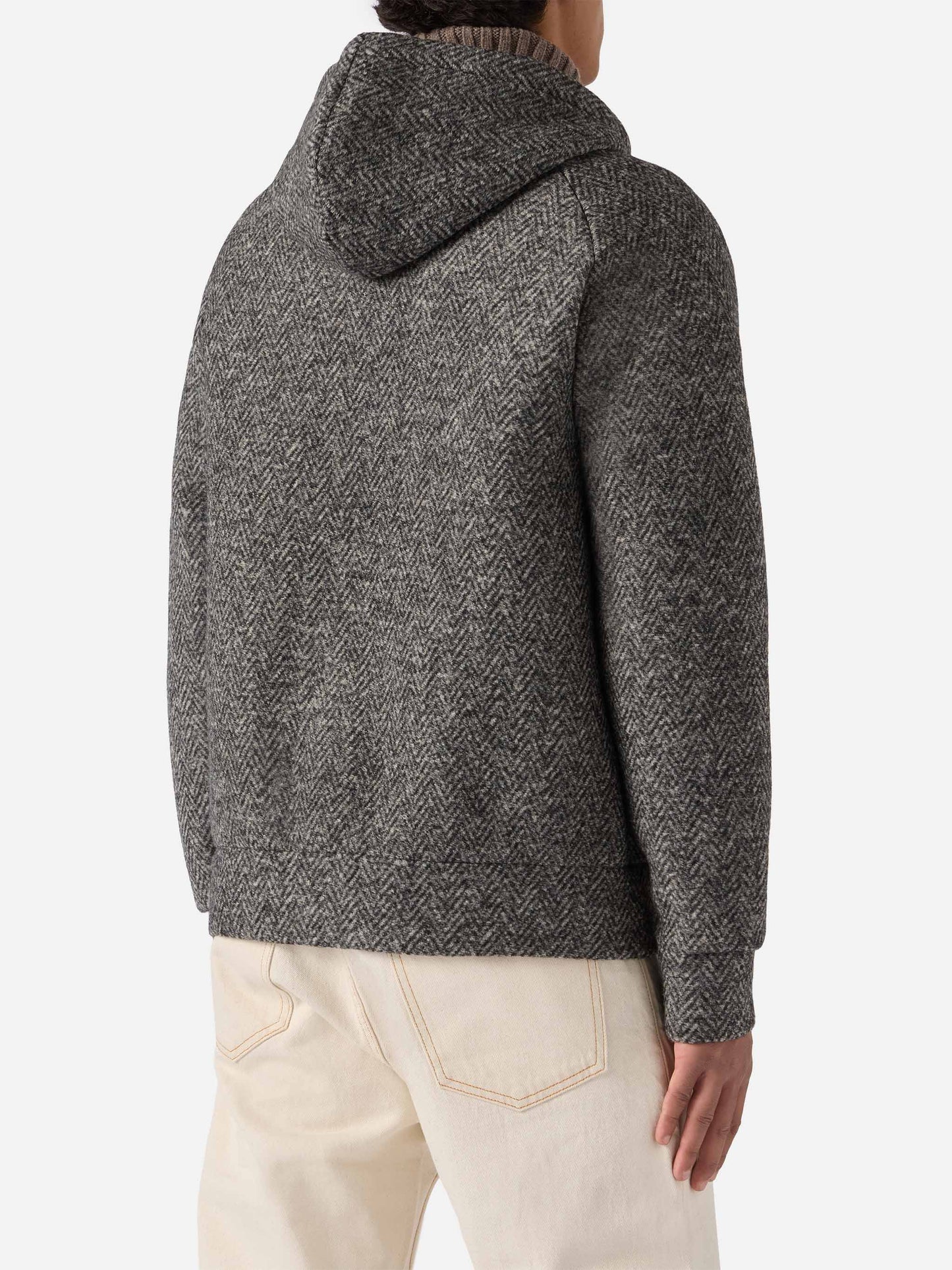 Carrell Wolljacke im Fischgrätmuster mit Reißverschluss und Kapuze