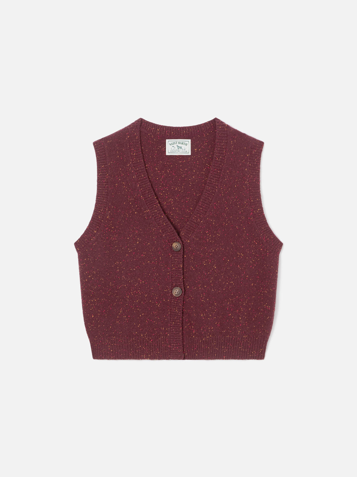 Weste aus Wollmischstrick Donegal Aubergine Carette 