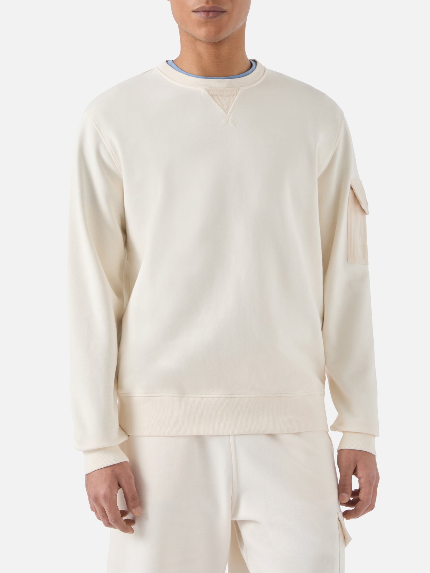Chester solid cream fleece sweatshirt with sleeve pocket