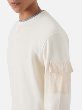 Chester solid cream fleece sweatshirt with sleeve pocket