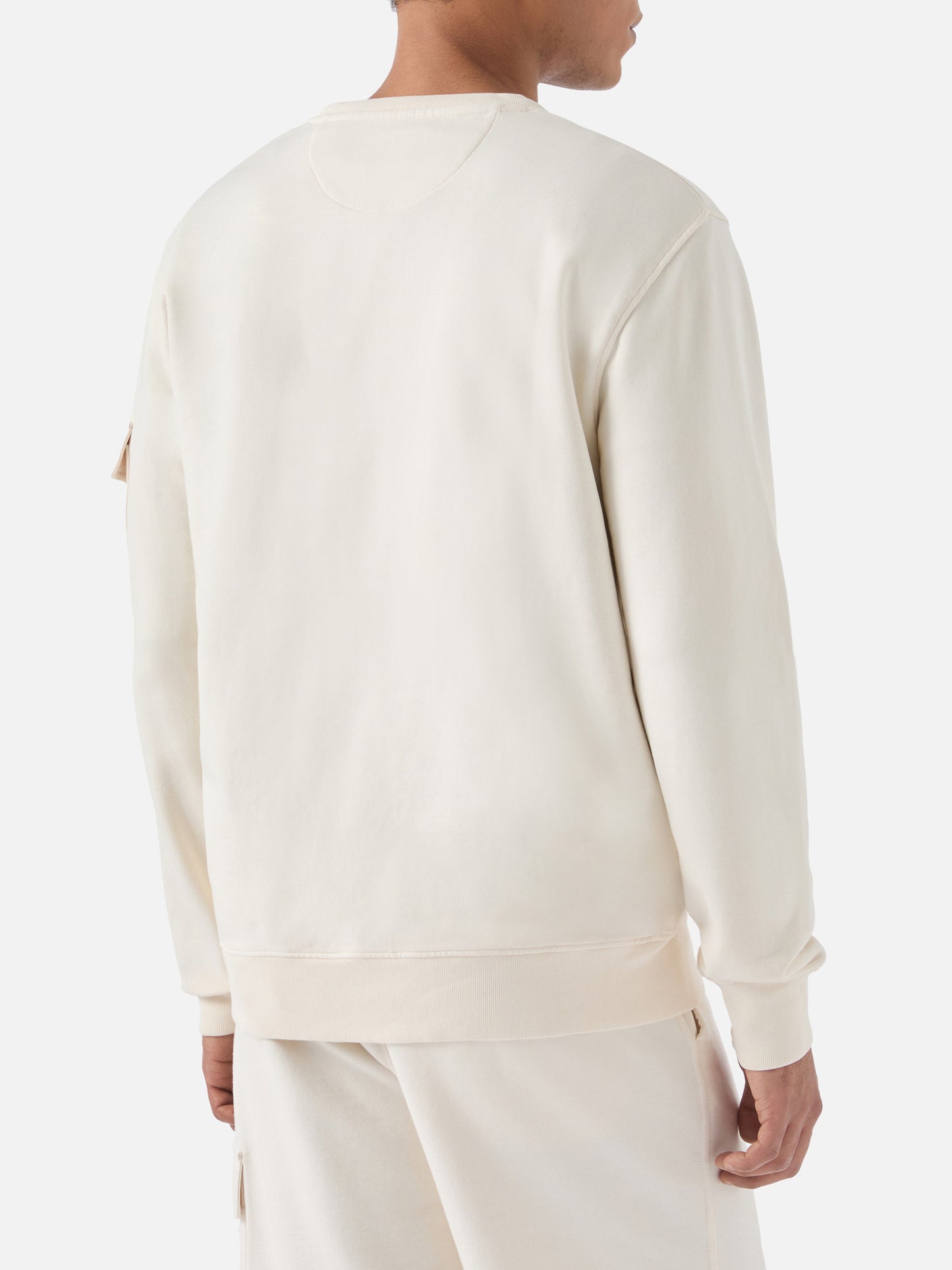 Chester solid cream fleece sweatshirt with sleeve pocket